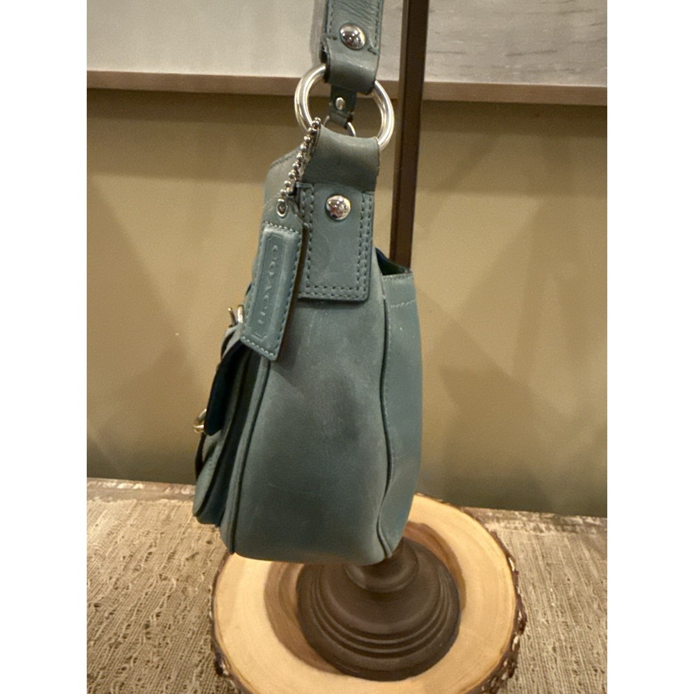 Vintage Y2K Coach Leather Chelsea flap pocket Shoulder Bag turquoise RARE F14014 - Picture 11 of 16